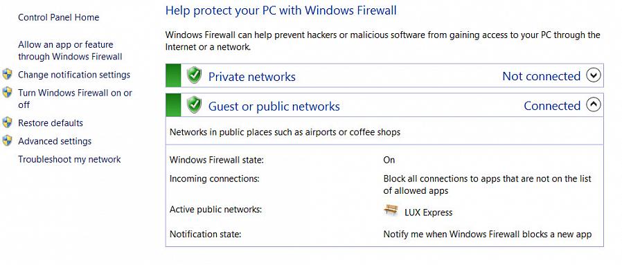A janela da Central de Segurança mostrará se o Firewall do Windows está instalado e