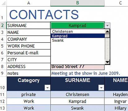 Defina colunas de informações de contato