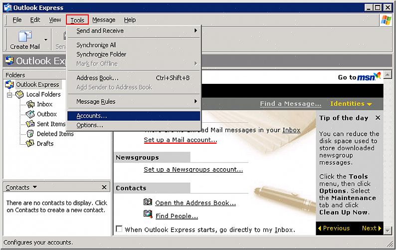 Sua conta de e-mail do Outlook Express foi estabelecida