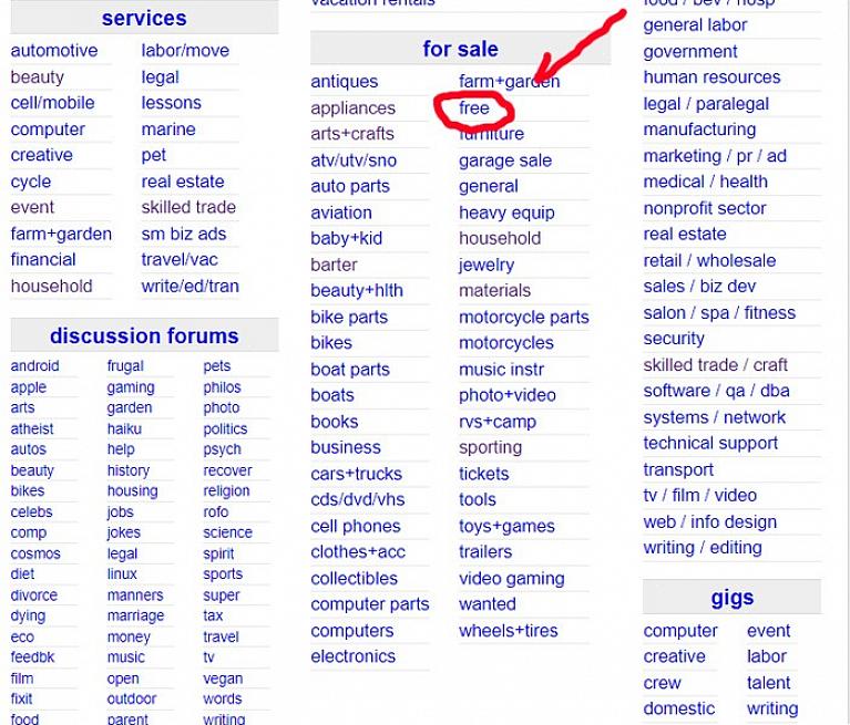 Você poderá encontrar itens gratuitos no Craigslist