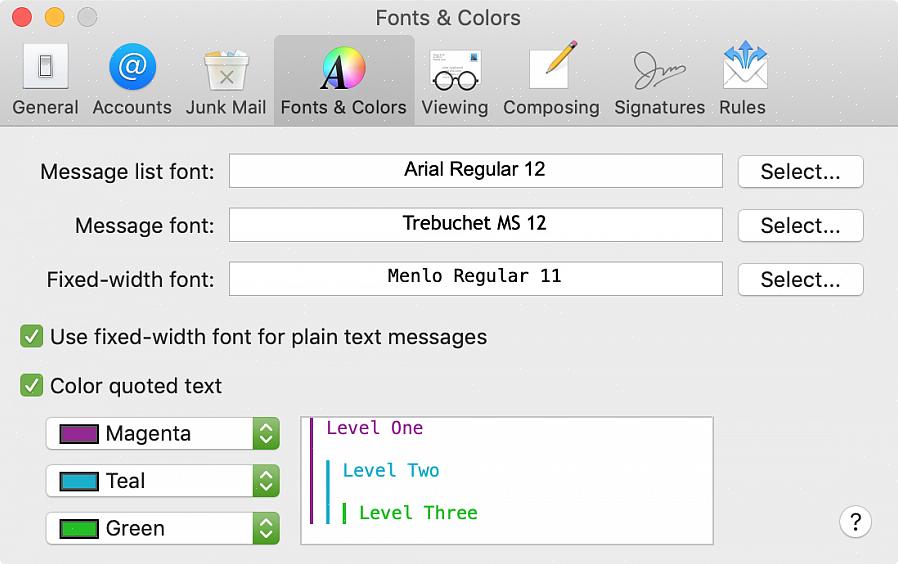 Vá para a guia Fontes para alterar o tamanho ou tamanho do texto que aparecerá em seu Mac