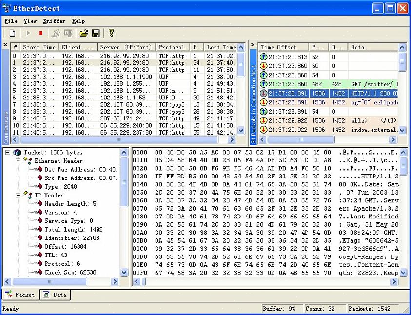 O software de farejador de pacotes captura esses pacotes de informações