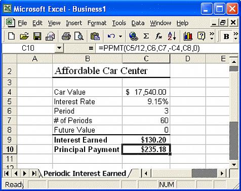 A fórmula PPMT é baseada na fórmula real para calcular os pagamentos do principal dos empréstimos