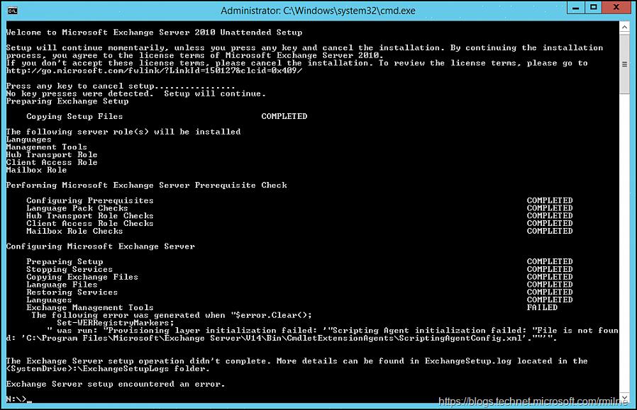 O assistente do Exchange Server o guiará na instalação do servidor Exchange