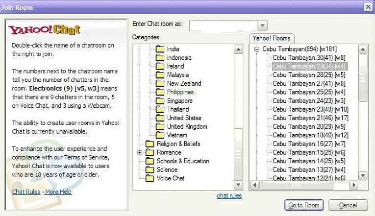 Você precisa ter uma conta do Yahoo que usará sempre que entrar para entrar nas salas de chat