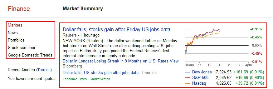 Você será direcionado à página inicial do Google Finance