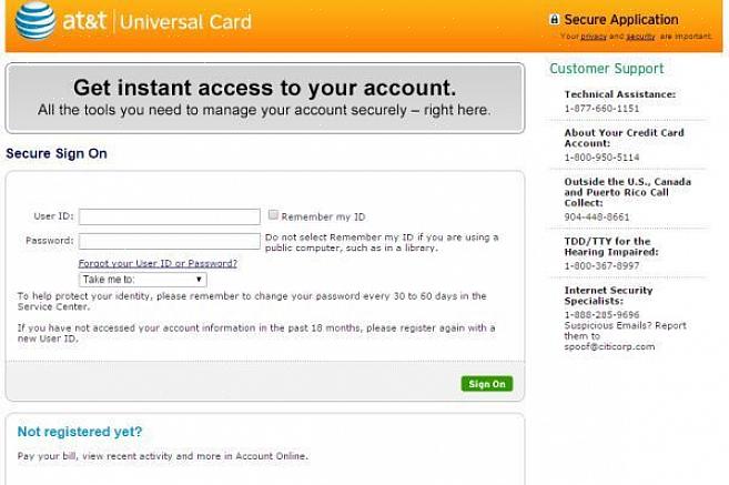 Recompensas usando o login universal no site oficial da AT&amp;T