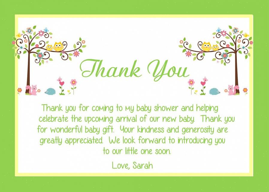 Ao escrever notas de agradecimento para o chá de bebê
