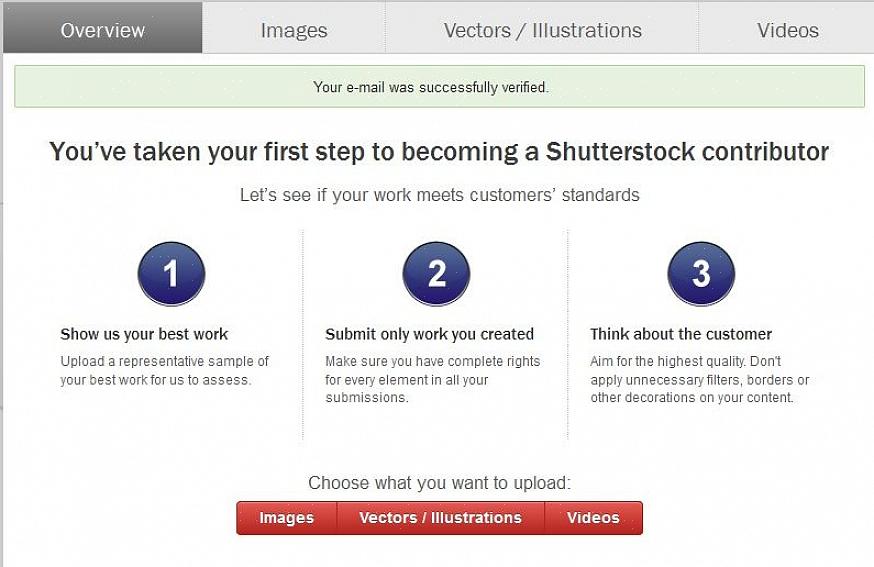 Depois de ser aceito como vendedor na Shutterstock