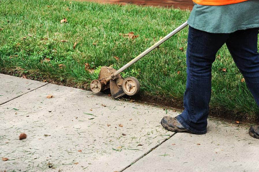 Uma biseladora de quintal é usada para limpar caminhos