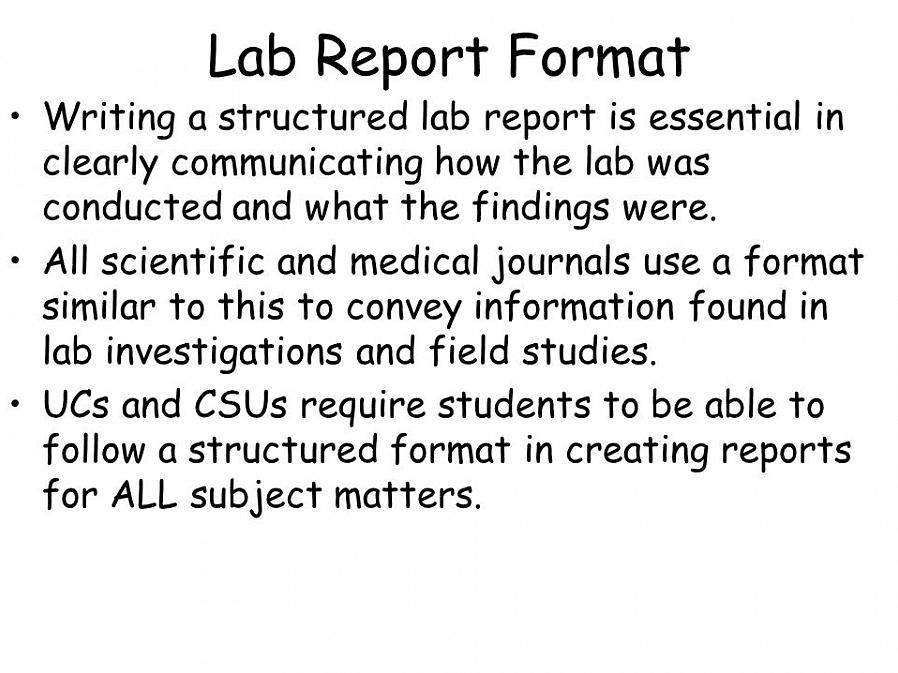 Aqui está um bom formato de relatório de laboratório básico usando muitas das técnicas que aprendemos