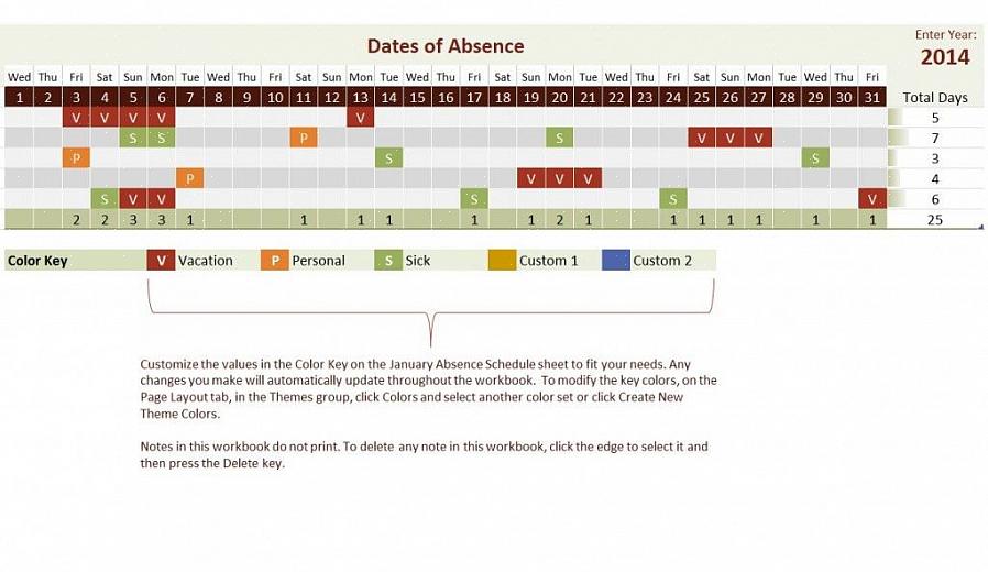 Faça com que o planejador de equipe distribua um calendário anual de férias que especifique o número de dias