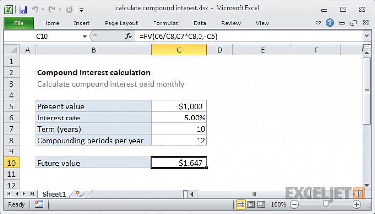 A fórmula básica do Excel para juros compostos é esta
