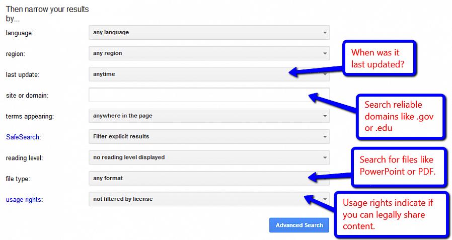 Formulário de pesquisa avançada Outra maneira fácil de fazer uma pesquisa avançada no Google é usar